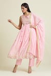 Buy_Samyukta Singhania_Pink Anarkali And Dupatta Cotton Mulmul Embroidery Mirror Sleeveless & Pant Set _at_Aza_Fashions