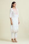 Shop_Samyukta Singhania_White Cotton Embroidery Round Neck Scallop Kurta And Pant Set_Online_at_Aza_Fashions