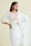 Buy_Samyukta Singhania_White Cotton Embroidery Round Neck Scallop Kurta And Pant Set