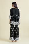 Shop_Naintara Bajaj_Black Cotton Embroidery, Mirrors V-neck Work Peplum Kurta Sharara Set _at_Aza_Fashions
