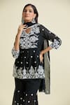 Buy_Naintara Bajaj_Black Cotton Embroidery, Mirrors V-neck Work Peplum Kurta Sharara Set _Online_at_Aza_Fashions