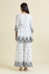 Shop_Samyukta Singhania_White Cotton Mulmul Embroidered Mirror Work V-neck Peplum Kurta Sharara Set _at_Aza_Fashions