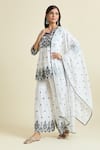 Buy_Samyukta Singhania_White Cotton Mulmul Embroidered Mirror Work V-neck Peplum Kurta Sharara Set _Online_at_Aza_Fashions