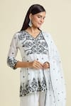 Shop_Samyukta Singhania_White Cotton Mulmul Embroidered Mirror Work V-neck Peplum Kurta Sharara Set _Online_at_Aza_Fashions