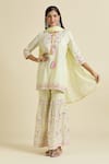 Shop_Samyukta Singhania_Yellow Kurta Cotton Cambric Embroidered Mirror Work Round Sharara Set _Online_at_Aza_Fashions