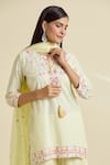 Samyukta Singhania_Yellow Kurta Cotton Cambric Embroidered Mirror Work Round Sharara Set _at_Aza_Fashions