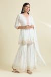 Samyukta Singhania_White Cotton Mulmul Embroidered Mirror Work Sequins Peplum Kurta Sharara Set _at_Aza_Fashions