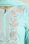 Buy_Samyukta Singhania_Blue Cotton Embroidery, Gota Patti Split V-neck Kurta Pant Set _Online_at_Aza_Fashions