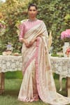 Buy_Kasturi Kundal_Ivory Pure Silk Woven Scarlet O Hara Handloom Saree With Unstitched Blouse Piece _at_Aza_Fashions