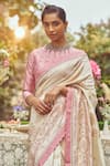 Buy_Kasturi Kundal_Ivory Pure Silk Woven Scarlet O Hara Handloom Saree With Unstitched Blouse Piece _Online_at_Aza_Fashions