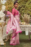 Shop_Kasturi Kundal_Pink Pure Silk Woven Butedaar Scarlet O Hara Saree With Unstitched Blouse Piece _at_Aza_Fashions