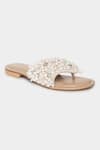 Buy_Aanchal Sayal_Ivory Pearl Oyster Embroidered Flats _at_Aza_Fashions