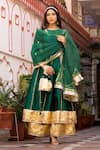 Buy_Bannhi_Green Kurta And Sharara Taffeta Silk Embroidered Aari Round Set _at_Aza_Fashions