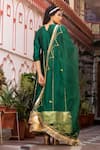 Shop_Bannhi_Green Kurta And Sharara Taffeta Silk Embroidered Aari Round Set _at_Aza_Fashions