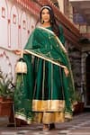 Buy_Bannhi_Green Kurta And Sharara Taffeta Silk Embroidered Aari Round Set _Online_at_Aza_Fashions