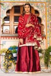 Buy_Bannhi_Maroon Kurta And Sharara Taffeta Silk Embroidered Aari Round Solid Set _at_Aza_Fashions