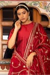 Shop_Bannhi_Maroon Kurta And Sharara Taffeta Silk Embroidered Aari Round Solid Set _Online_at_Aza_Fashions