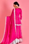 Shop_Bannhi_Magenta Satin Silk Embroidered Gota V Neck Kurta Sharara Set _at_Aza_Fashions