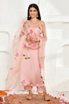 Shop_Bannhi_Pink Kurta And Pant Satin Silk Printed Floral Round Set _at_Aza_Fashions