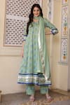 Buy_Bannhi_Green Cotton Printed Floral V Neck Anarkali Pant Set _at_Aza_Fashions