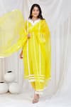 Buy_Bannhi_Yellow Organza Embroidered Lace Notched Kurta Palazzo Set _at_Aza_Fashions