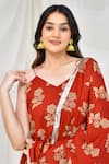 Shop_Bannhi_Maroon Cotton Printed Floral V Neck Anarkali Set _Online_at_Aza_Fashions