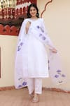 Buy_Bannhi_White Kurta And Palazzo Taffeta Silk Hand Painted Floral Plain Solid Set _at_Aza_Fashions