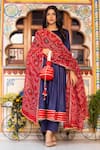 Buy_Bannhi_Blue Anarkali And Pant Cotton Silk Printed Bandhani Round Neck Set _at_Aza_Fashions