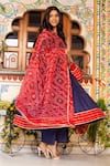 Buy_Bannhi_Blue Anarkali And Pant Cotton Silk Printed Bandhani Round Neck Set _Online_at_Aza_Fashions