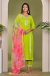 Buy_Bannhi_Green Kurta And Palazzo Cotton Embroidered Gota Patti Notched Set _at_Aza_Fashions