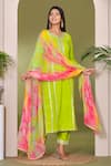 Bannhi_Green Kurta And Palazzo Cotton Embroidered Gota Patti Notched Set _Online_at_Aza_Fashions