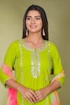 Bannhi_Green Kurta And Palazzo Cotton Embroidered Gota Patti Notched Set _at_Aza_Fashions