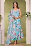 Buy_Bannhi_Blue Muslin Printed Floral V Neck Pattern Anarkali Pant Set _at_Aza_Fashions