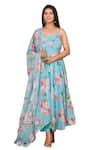 Shop_Bannhi_Blue Muslin Printed Floral V Neck Pattern Anarkali Pant Set _Online_at_Aza_Fashions