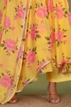 Bannhi_Yellow Muslin Printed Floral Round Pattern Anarkali Set _Online_at_Aza_Fashions