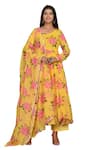 Buy_Bannhi_Yellow Muslin Printed Floral Round Pattern Anarkali Set _Online_at_Aza_Fashions