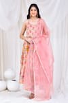 Buy_Bannhi_Pink Cotton Printed Floral V Neck Anarkali Set _at_Aza_Fashions