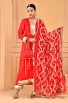 Bannhi_Red Upada Silk Embroidered Gota Notched Kurta Set _Online_at_Aza_Fashions