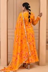 Shop_Bannhi_Yellow Chiffon Printed Floral V Neck Angrakha Anarkali Set _at_Aza_Fashions