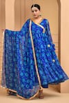 Buy_Bannhi_Blue Chiffon Print Floral V Neck Bloom Anarkali Pant Set _at_Aza_Fashions