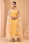 Buy_Bannhi_Yellow Upadda Silk Placement Embellished Gota Scoop Neck Work Kurta Pant Set _at_Aza_Fashions