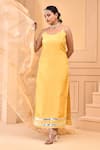 Shop_Bannhi_Yellow Upadda Silk Placement Embellished Gota Scoop Neck Work Kurta Pant Set _Online_at_Aza_Fashions