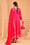 Shop_Bannhi_Pink Cotton Silk Placement Anarkali And Pant Set With Mirror Work Dupatta _at_Aza_Fashions