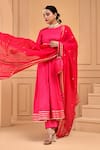 Shop_Bannhi_Pink Cotton Silk Placement Anarkali And Pant Set With Mirror Work Dupatta _Online_at_Aza_Fashions