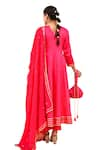 Buy_Bannhi_Pink Cotton Silk Placement Anarkali And Pant Set With Mirror Work Dupatta 