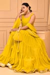 Buy_Bannhi_Yellow Georgette Placement Embellished Sleeveless Tiered Anarkali With Dupatta 