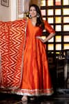 Buy_Bannhi_Orange Taffeta Silk Placement Embellished Anarkali With Chevron Work Dupatta _at_Aza_Fashions