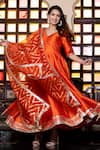 Bannhi_Orange Taffeta Silk Placement Embellished Anarkali With Chevron Work Dupatta _Online_at_Aza_Fashions