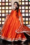 Buy_Bannhi_Orange Taffeta Silk Placement Embellished Anarkali With Chevron Work Dupatta _Online_at_Aza_Fashions