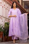 Buy_Bannhi_Purple Cotton Silk Embroidered Dupatta Floral V Pleated Kurta And Pant Set With _at_Aza_Fashions